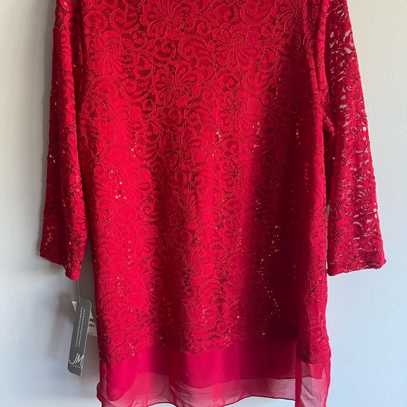 Red Long Tunic Top Size Large New with Tags Lace and Sparkly Sequins overlay - Picture 5 of 5